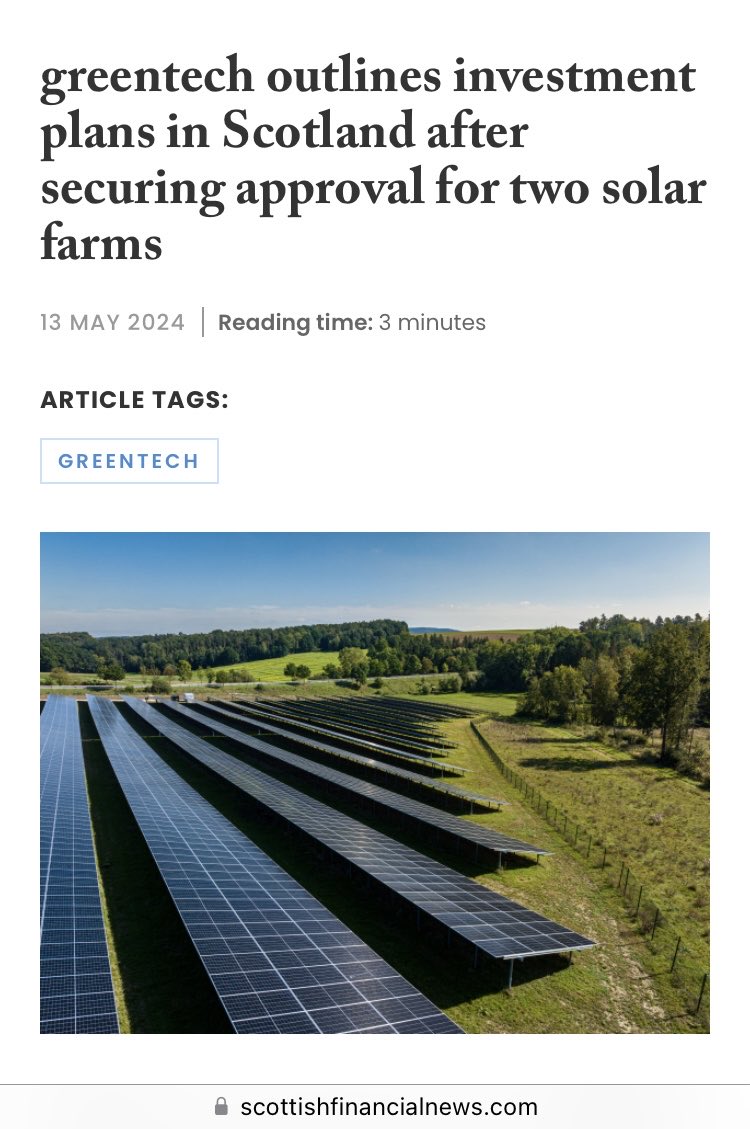 GERMAN COMPANY TO INVEST £14M IN TWO SOLAR FARMS IN SCOTLAND. Thanks to SNP POLICIES FOREIGN INVESTMENT KEEPS ROLLING IN.. Don’t believe Labour and Conservative Lies.. SCOTLAND IS BOOOOMING!