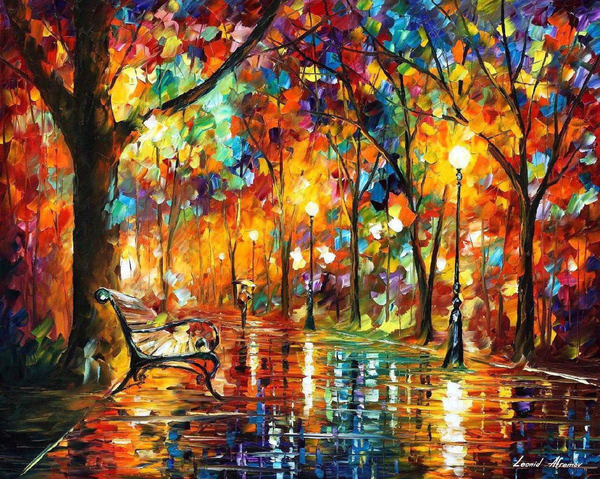 COLORFUL NIGHT - Large-Size Original Oil Painting ON CANVAS by Leonid Afremov (not mixed-media, print, or recreation artwork). 100% unique hand-painted painting. Today's price is $99 including shipping. COA provided afremov.com/colorful-night…