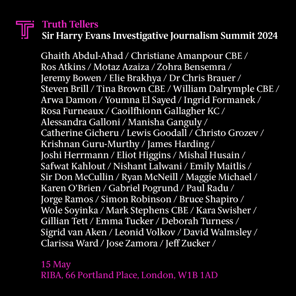 Just one day to go to Truth Tellers! 📣 #SirHarrySummit is here to celebrate the industry's great practitioners and next-gen trailblazers. 📰Explore the programme: sirharrysummit.org/agenda 🎥 Livestream tomorrow from 9.30am: sirharrysummit.org/watch @reuters @durham_uni @tinabrown…