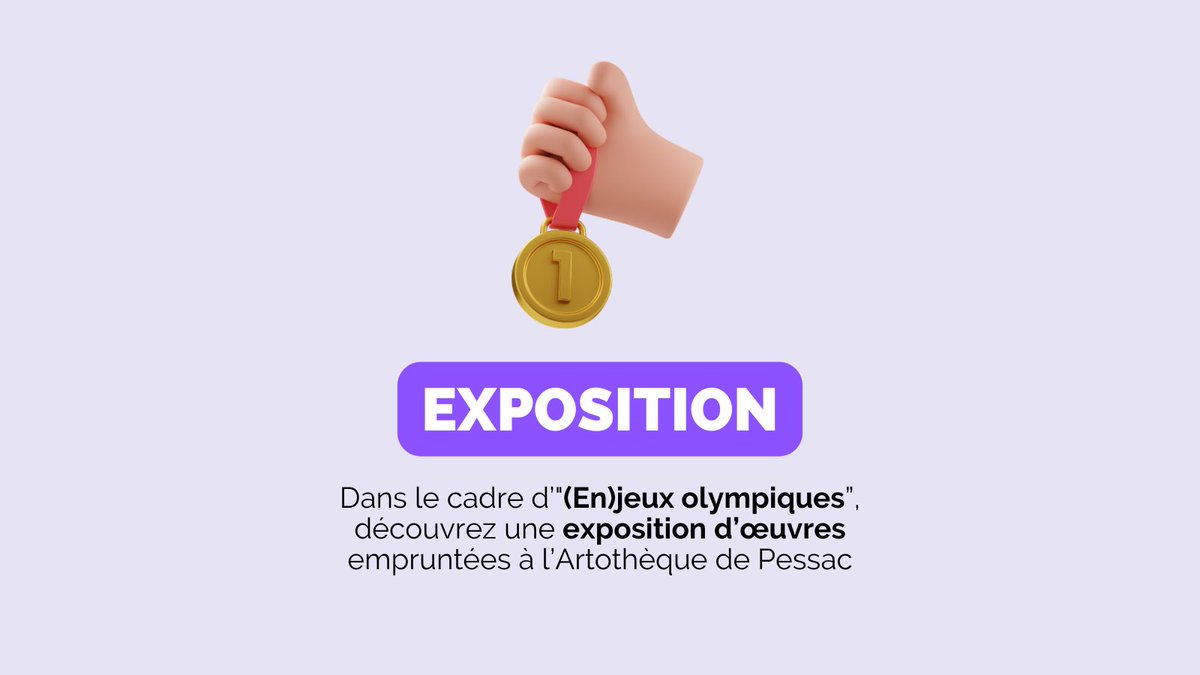 🏅 Exposition d’œuvres empruntées à l’Artothèque de Pessac dans le cadre de l'action '(En)jeux olympiques' Ces œuvres sont issues de la collection des arts au mur artothèque de Pessac 🎨 Vernissage : lundi 6 mai @ubmontaigne @bxmetro + d'infos : bit.ly/3wsNy5h