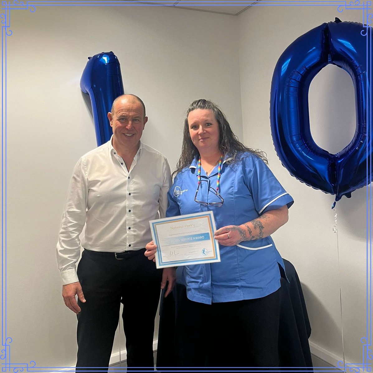 Congratulations to our Care Expert Tash Perry on reaching 10 years, what a fantastic achievement.  Thank you for your dedication and commitment. Your hard work has undoubtedly made a difference in the lives of those you've cared for. Thank you for all that you do! #Bluebirdcareuk