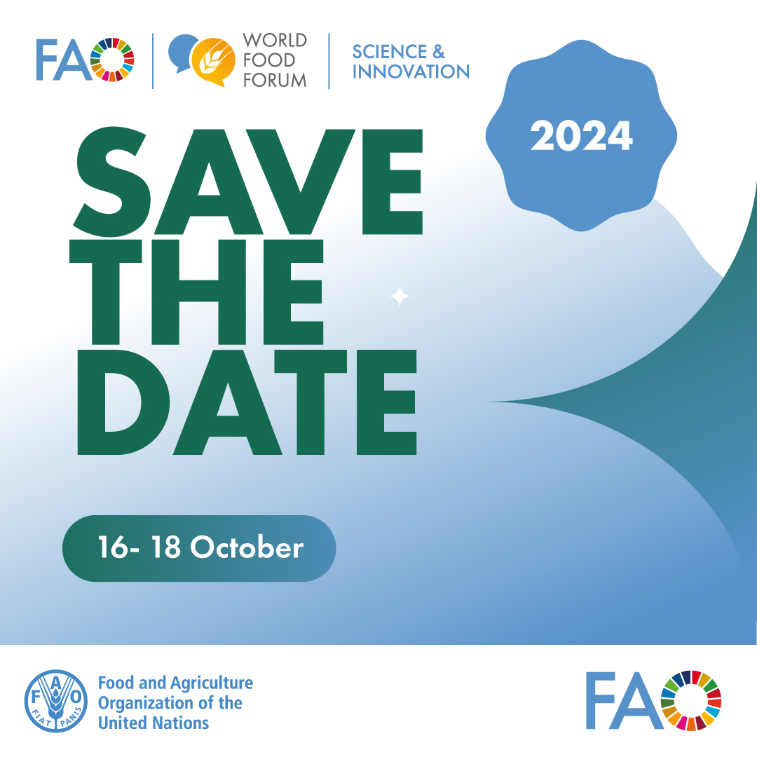 📢The @FAO Science & Innovation Forum 2024 is coming soon! 🤝Theme: 'Inclusive Science and Innovation for Agrifood Systems Transformation, Leaving No One Behind' 🗓️Mark your calendar on 16 -18 October and join us! 🔍buff.ly/4bkaK4W #AgInnovation #SIF2024