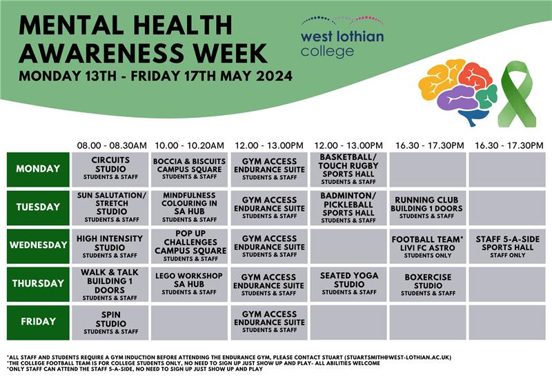For #MentalHealthAwarenessWeek - Jess, our Active Campus Coordinator, is hosting activities on campus to highlight this year's theme: Moving More for our Mental Health. 👣 Walk & Talk 👏 Pop up Challenges 🏃 Running Club 🧘 Seated Yoga Check out the timetable below. 👇