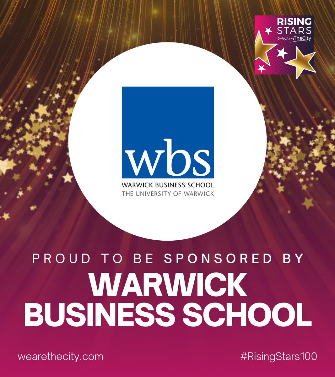 We proudly introduce our next sponsor for this year's #RisingStars100 Awards: @WarwickBSchool! 🥳 Join us LIVE today at 10AM for our Shortlist Announcement, featuring 233 women, men and companies across 24 categories 💜✨ bit.ly/RS100-24