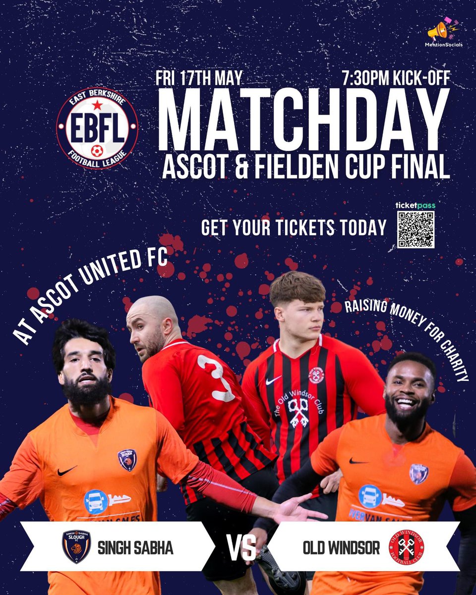 EastBerkshireFL's tweet image. Ascot &amp;amp; Fielden District Cup Final 🏆 Friday 17th May (7.30pm) at @AscotUnitedFC 

It’s our last Cup Final and could be the biggest yet history-chasing @OldWindsorFC Can The Os become the first team ever to win the Quadruple 

Grab  tickets now ➡️ tktp.as/EHCIUZ ⬅️