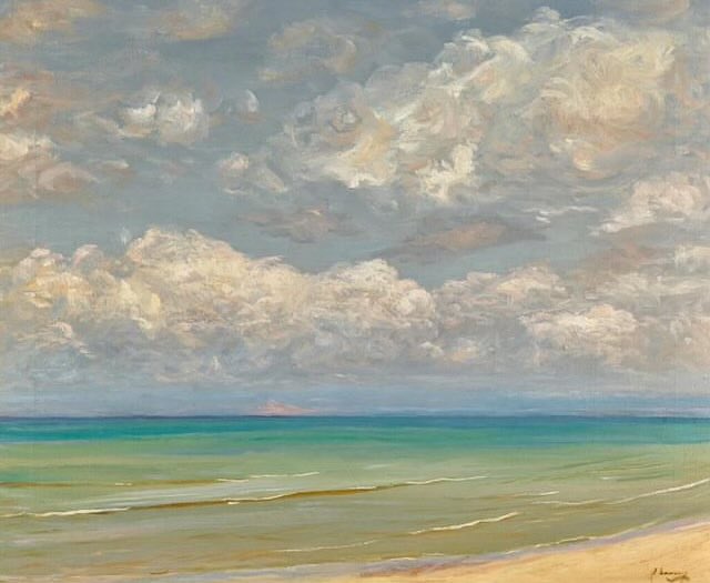 Al mare tutto cerca di toccarti o farsi toccare. Le onde, la luce, il vento. (Fabizio Caramagna) #DilloConUnDipinto #VentagliDiParole @VentagliP 🎨Sir John Lavery~A southern sea, 1910