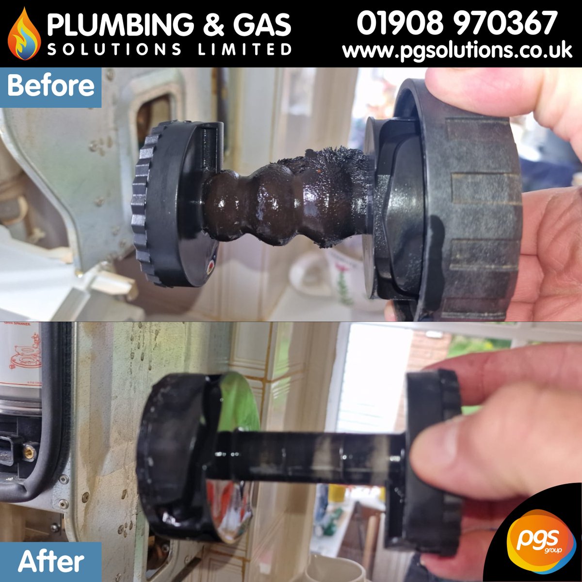 Magnetic Filters can be a key part of a heating system, as they remove iron oxide, to prevent sludge build-up. 🧲 During this recent service, we cleaned the magnetic filter to remove the build-up and then refitted it into the system again. 🧽 01908 970367 📞 #Plumbing #Heating