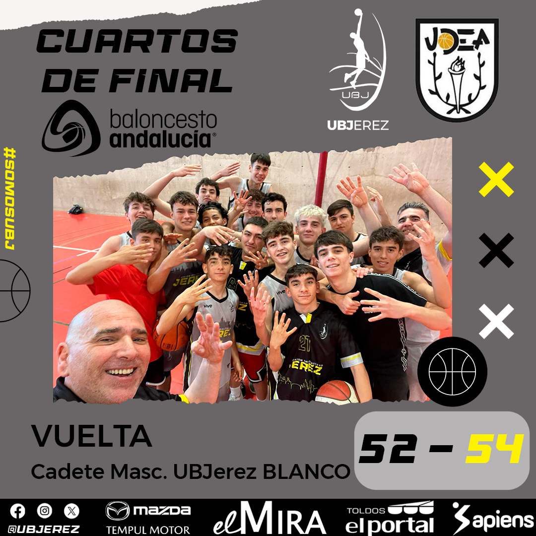 🏆 FASE FINAL CADETE MASC. B
🛡️Cuartos de Final VUELTA

A pesar de la derrota del Cadete Masc. UBJerez BLANCO, pasan la eliminatoria y se clasifican para la FINAL FOUR. ¡BUEN TRABAJO, EQUIPO! ¡A POR ELLO!💪

#SomosUBJ #SomosJerez