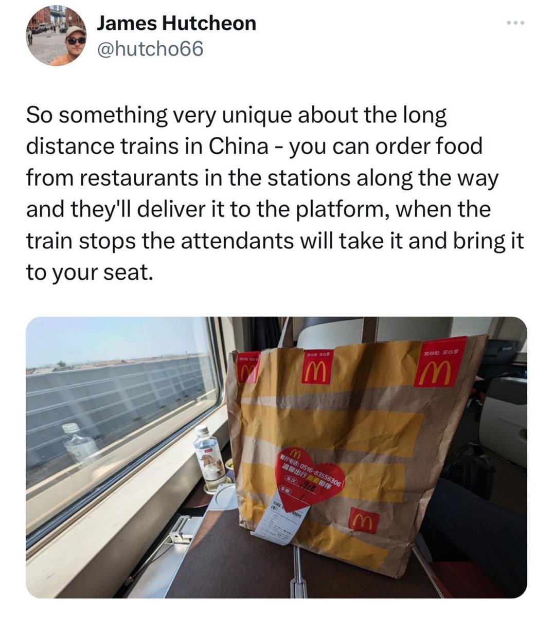 There are large termini where this would work in the UK - with enhanced staffing. Additionally, if this was a service delivered by the #train operator, it could be built in as an additional revenue stream, & could even highlight local independent businesses as an ordering option.