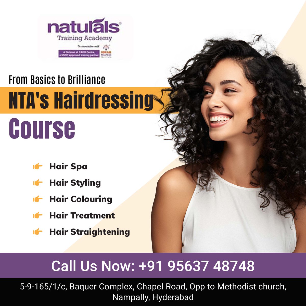 Unleash your inner hair magician with NTA's Hairdressing Course! This immersive program takes you from hair care fundamentals to crafting show-stopping styles. Contact Us: 95637 48748 visit : naturalsacademy.com #haircarejourney #nta #nampally #hyderabad