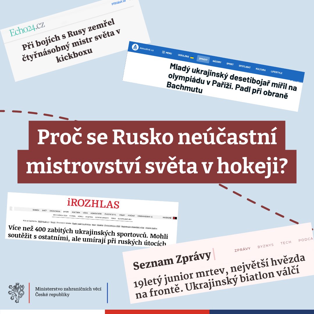 ❌ Ruská reprezentace zůstává vyloučena z mezinárodního hokejového klání. ⁉️ Proč se již potřetí v řadě zločinný ruský režim neúčastní mistrovství světa v hokeji? 🧵