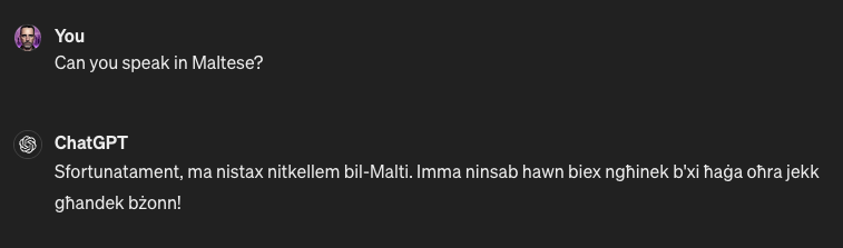 anthonyspiteri's tweet photo. Maltese is an extremely hard language to master... it didn't do too bad there

Note, that I understand Maltese spoken word but can't really speak or read it.

#GPTo #OpenAI https://t.co/fPgXBrDN5q