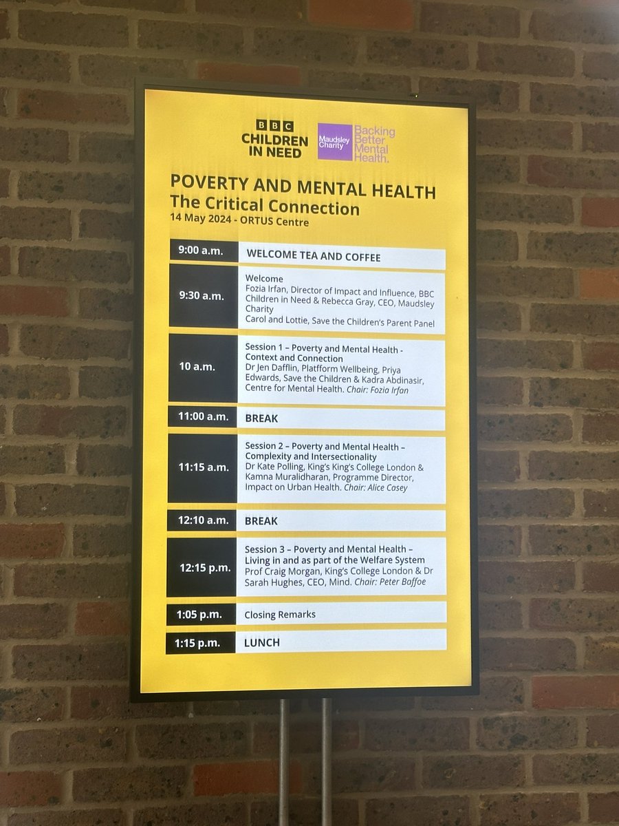 Kadra Abdinasir (@kadra_a_) on Twitter photo Delighted to be here at <a href="/maudsleycharity/">Maudsley Charity</a> this morning for their joint event with <a href="/ChiIdreninNeed/">ChildrenInNeed</a> focussing on poverty and mental health.
I’ll be speaking about some of our upcoming work in this space and what funders can do to tackle the adverse effects of poverty 💪🏾 Delighted to be here at <a href="/maudsleycharity/">Maudsley Charity</a> this morning for their joint event with <a href="/ChiIdreninNeed/">ChildrenInNeed</a> focussing on poverty and mental health.
I’ll be speaking about some of our upcoming work in this space and what funders can do to tackle the adverse effects of poverty 💪🏾