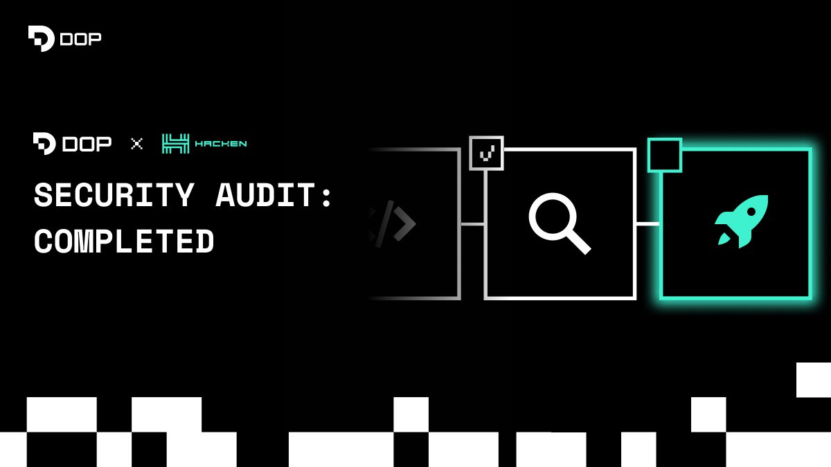 The DOP protocol security audit is complete! 
▪️Security Score: 10/10 
▪️Code Quality Score: 10/10 
▪️Overall Score: 9.7/10
The audit was conducted by <a href="/hackenclub/">Hacken🇺🇦</a>, View the full report on their website: hacken.io/audits/dop/
We're now in the final stages of preparation, making