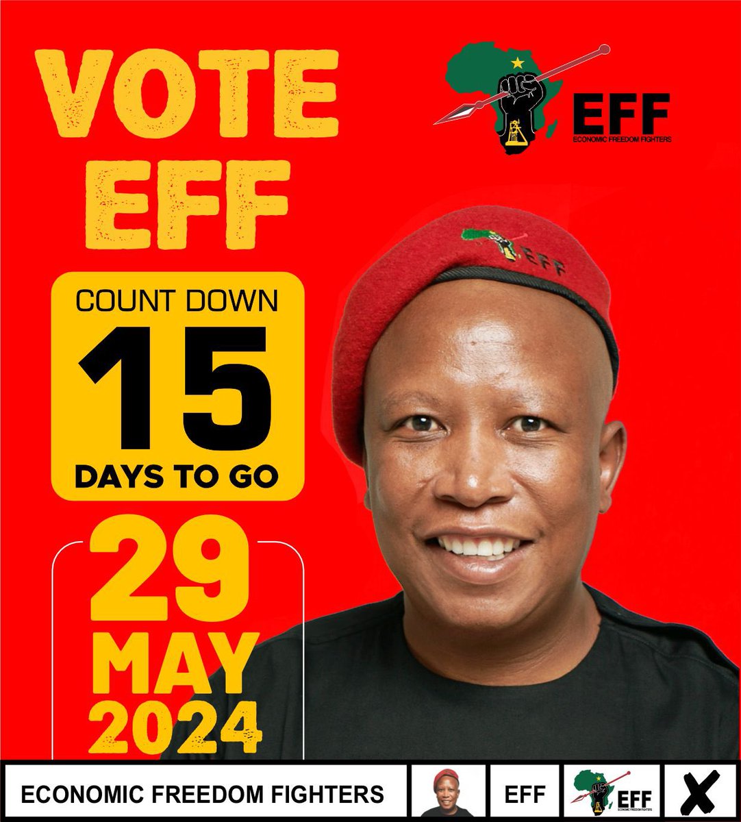 Battle of #1994isOur2024
Your #VoteEFF is your Voice!
You're the #JuliusMalema of your AREA👌🏼
Aluta continua🚩
It's not yet #Uhuru
#SOUTHAFRICAN
#NationalShutdown