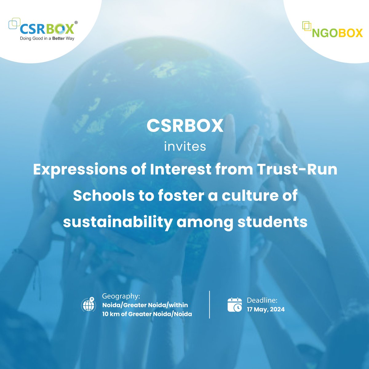 #EOI @csrboxorg invites Expressions of Interest from Trust-Run Schools to foster a culture of sustainability among students Geography: Noida/Greater Noida/within 10 km of Greater Noida/Noida Deadline: 17 May 2024 Apply: ngobox.org/full_rfp_eoi_E…