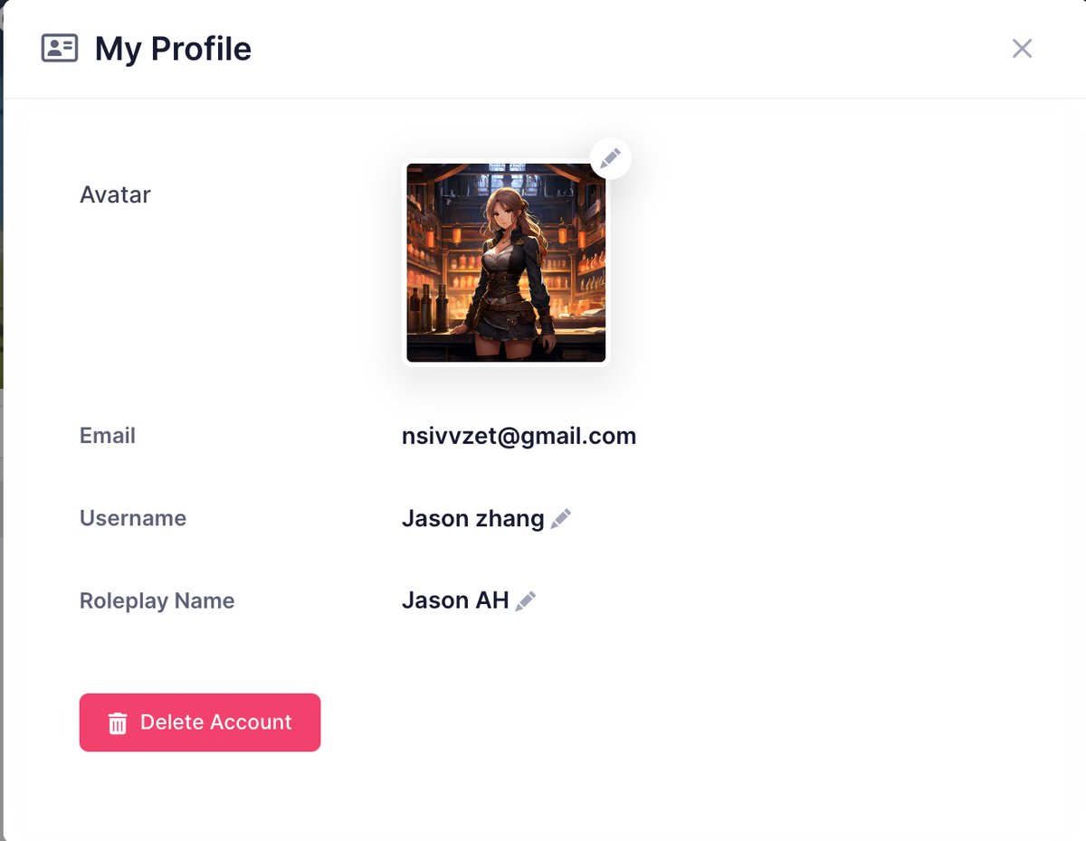 VMate_AI's tweet image. VMate AI Updates：
1.Added My Profile function, you can edit, delete, upload avatar
2.When you want to delete a character from the chat character list, it supports deleting the chat session and you can check to delete the conversation record.

#Chatbots #characterai #nsfw