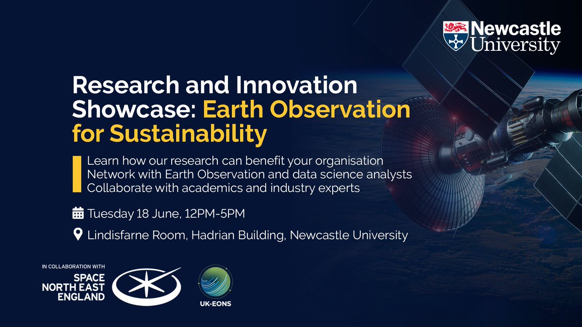🌎Join us & @SpaceNEEngland @SpaceHubYorks UK-EONS as we share the future of Earth Observation research, underpinned by enhancements in Data Science & AI. 
The event will showcase the region's #EarthObservation #AI #DataScience expertise. 
Register here➡️shorturl.at/blrK4
