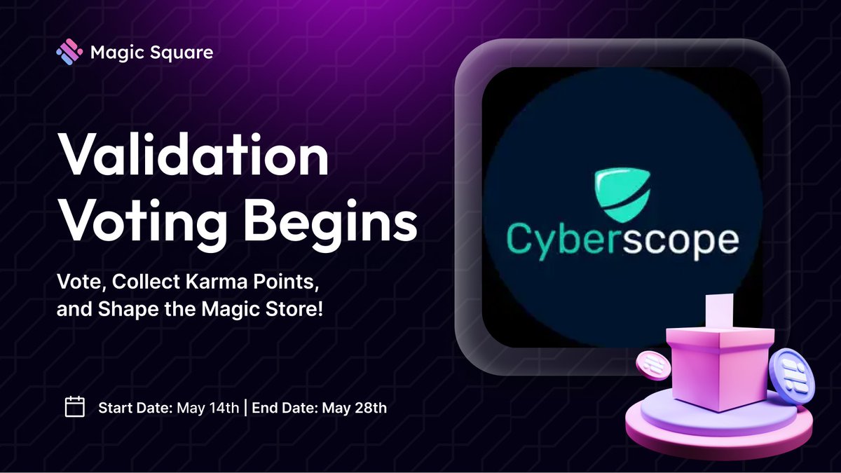 Magic Store (@magicstoreweb3) on Twitter photo 🛡️ Meet <a href="/Cyberscope_io/">Cyberscope, a TAC Security Company</a> - Smart Contract audits & KYC services firm!
🌍 Offers globally recognized certificates
💸 Enhance the project's authority & trust
🤝 Partners include CoinMarketCap, CoinGecko, Polygon, Techstars
Vote for Cyberscope and EARN on the Magic Store 👇💸 🛡️ Meet <a href="/Cyberscope_io/">Cyberscope, a TAC Security Company</a> - Smart Contract audits & KYC services firm!
🌍 Offers globally recognized certificates
💸 Enhance the project's authority & trust
🤝 Partners include CoinMarketCap, CoinGecko, Polygon, Techstars
Vote for Cyberscope and EARN on the Magic Store 👇💸