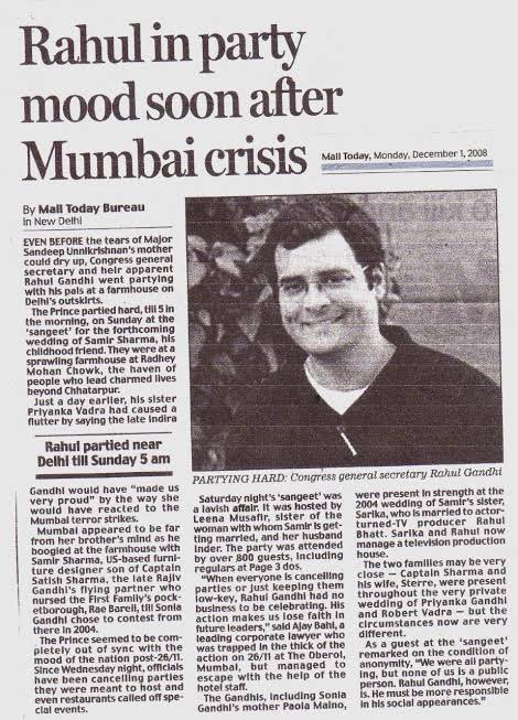 Rahul Gandhi was in a party mood after the 2008 Mumbai attacks. This shows how much Congress cares about India.
Mocking at Modi’s emotions will not help. 
#justsaying
