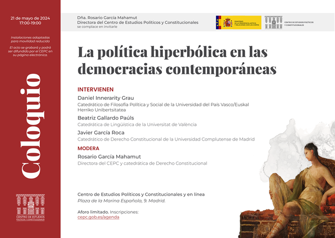 🗣️ Coloquio CEPC 'La política hiperbólica en las democracias contemporáneas'. 📆 21 de mayo, 17:00h. ➡️ aecpa.es/es-es/coloquio…