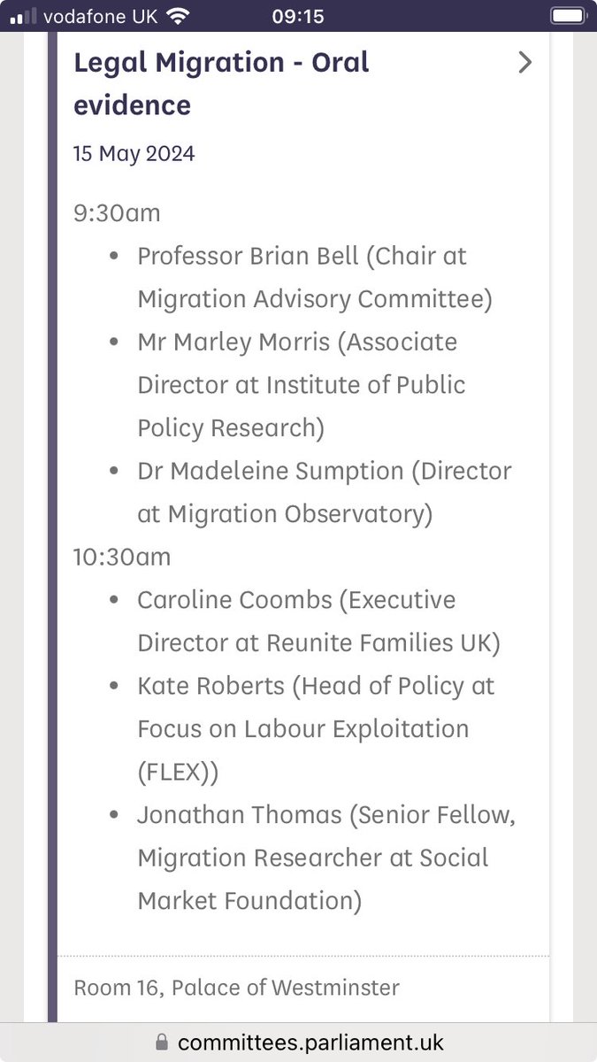 Looking forward to giving evidence in tomorrow’s ⁦@CommonsHomeAffs⁩ session on legal migration tomorrow