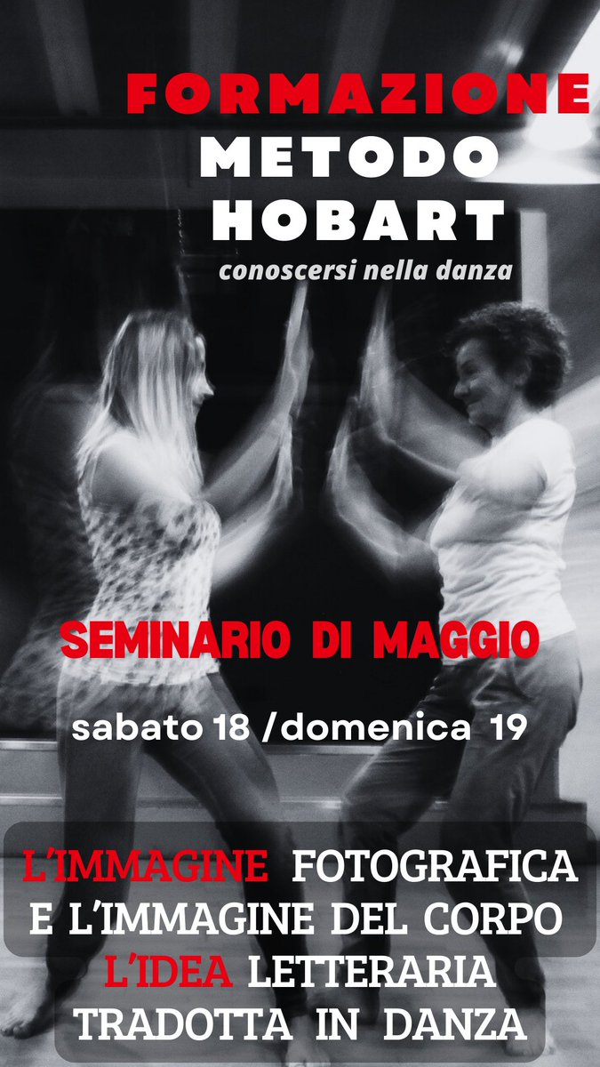 PROSSIMO APPUNTAMENTO
Quando? sabato 18 e domenica 19 maggio dalle 9.30 alle 17.30
Dove? alla Casa del Teatro e della Danza in via Popilia, 165A a Viserba di Rimini
Cosa? seminario a tema:"L’immagine fotografica e l’immagine del corpo / L’idea letteraria tradotta in danza"