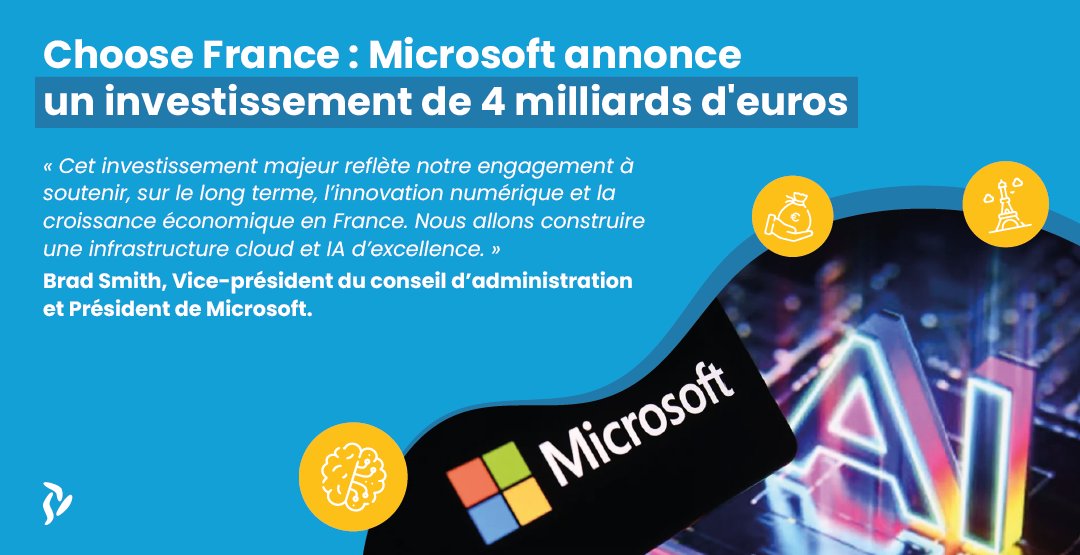 [📣NEWS ] <a href="/microsoftfrance/">Microsoft France</a> annonce son investissement en France le plus important à ce jour pour accélérer l’adoption de l’IA, les compétences et l’innovation ! 👉news.microsoft.com/fr-fr/2024/05/…

#innovation #IA #Microsoft #copilot