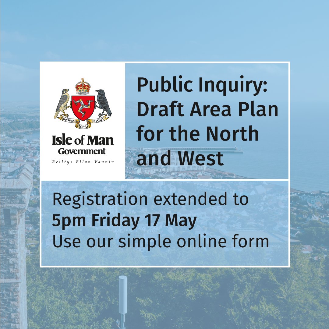 The registration deadline to participate in the Area Plan for the North and West public inquiry has been extended by the independent planning inspector to 5pm Friday, 17 May. Register at ow.ly/WbjY50RFmvq or call 685204. More extension date details ow.ly/qWYn50RFmxb