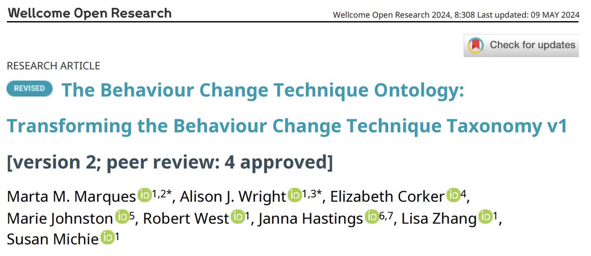 🔔A revised version of “The Behaviour Change Technique Ontology: Transforming the Behaviour Change Technique Taxonomy v1” has now been published!🔔 🔗Link to article & responses to reviewers: wellcomeopenresearch.org/articles/8-308