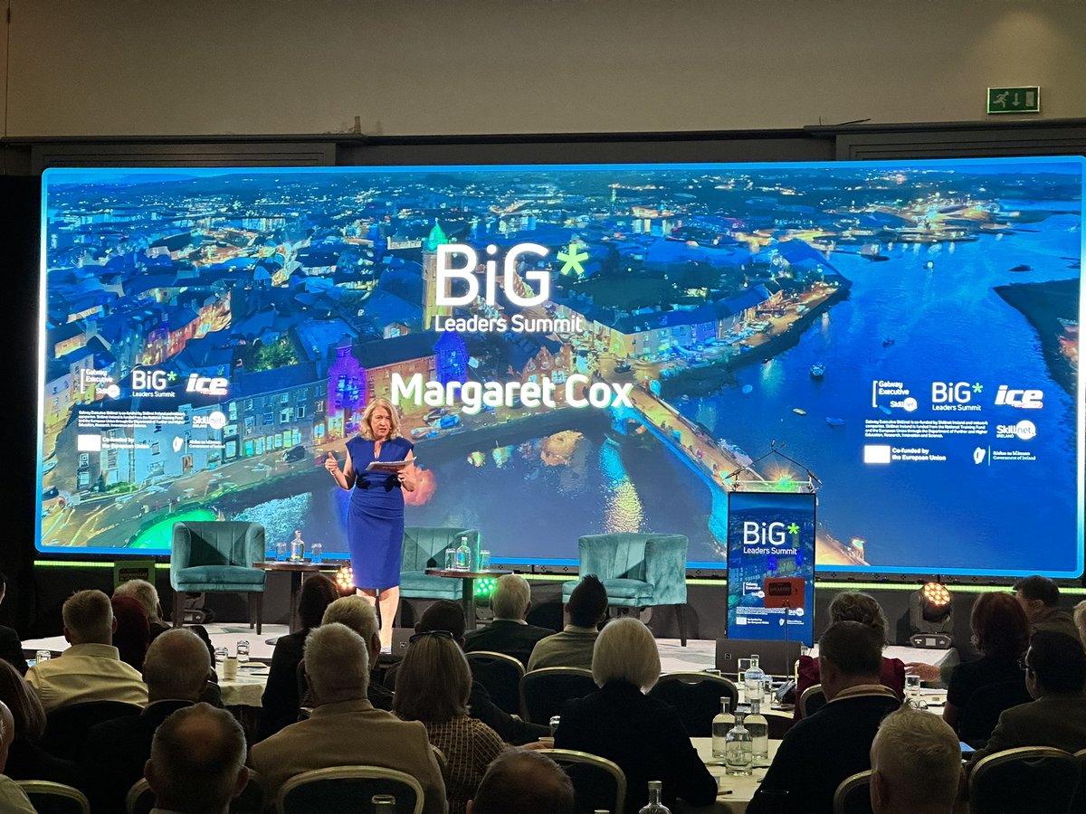 MC for the #BigLeaders Summit, Margaret Cox, gives the introduction to the event highlighting the exciting speakers coming up this morning. @SkillnetIreland @ICEGroupTweets