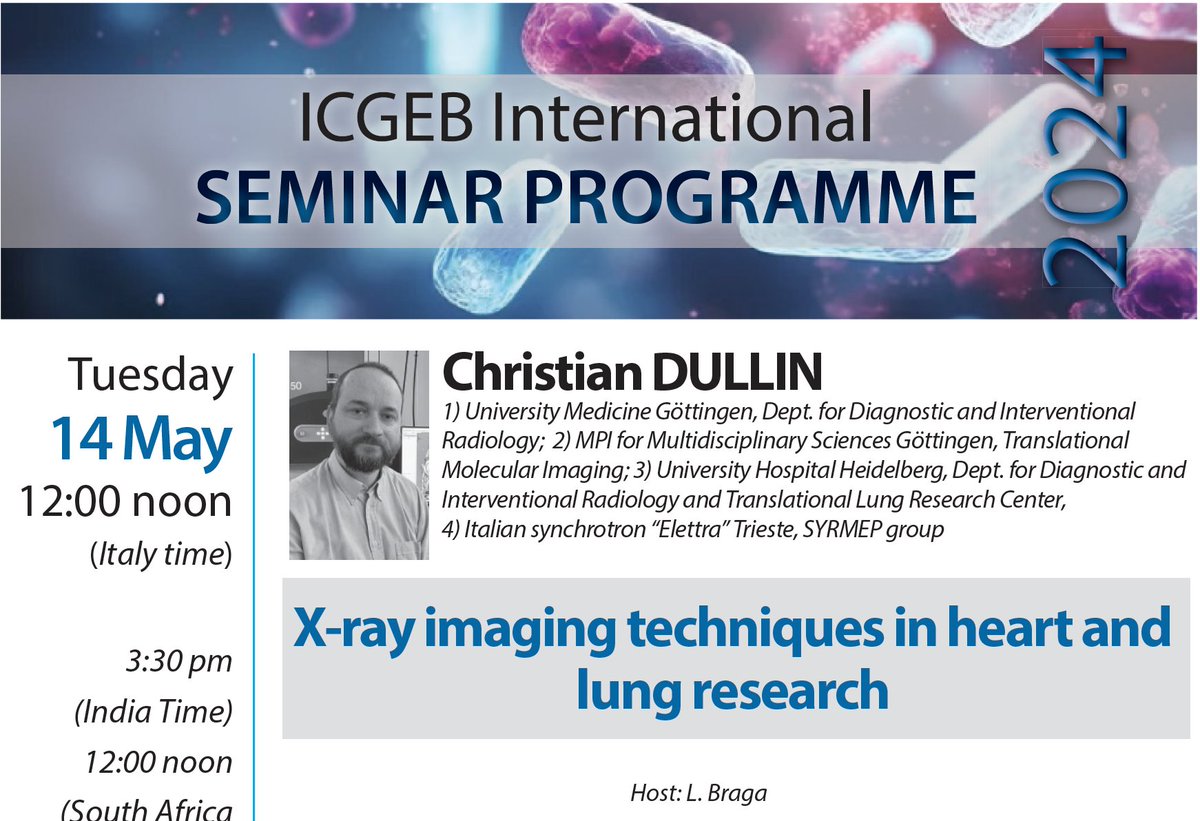 #ICGEBseminar today on X-ray imaging techniques in #heart and #lung research - Dr. Christian Dullin @yourUMG @elettrasincro ℹ️ icgeb.org/christian-dull…