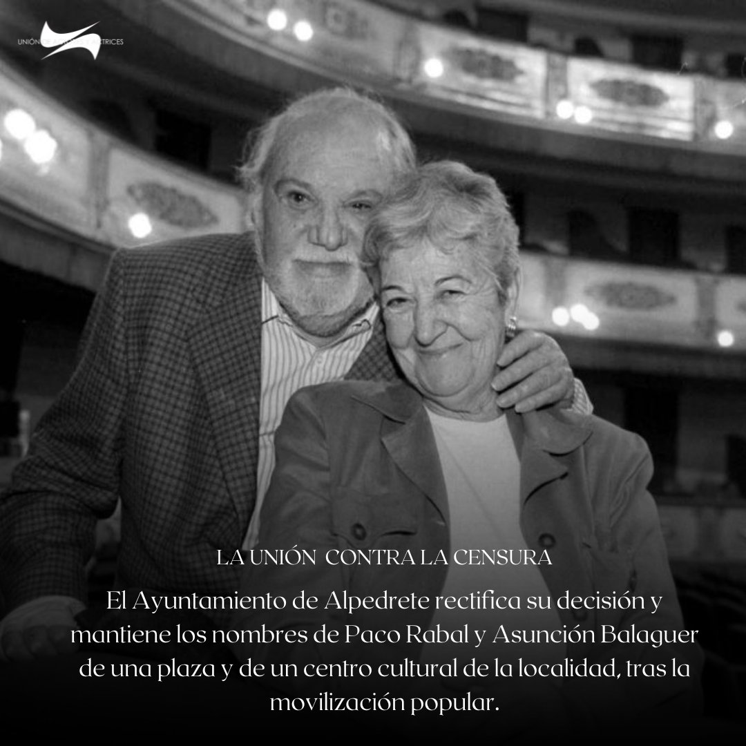 El #AyuntamientoDeAlpedrete rectifica y mantiene los nombres de #PacoRabal y #AsunciónBalaguer tras la movilización popular y la unanimidad de todos los partidos en contra de esta decisión. 

Gran lucha la de sus hijos Teresa y Benito Rabal.  Enhorabuena al mundo de la cultura
