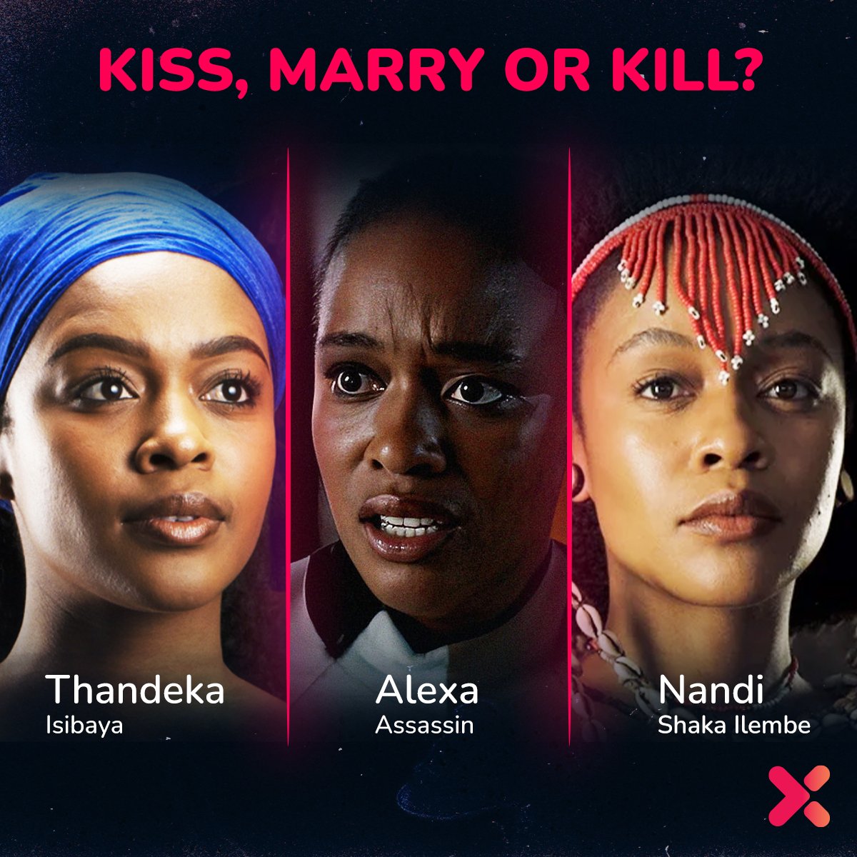 3 characters. Same woman. Thee Nomzamo Mbatha. Which character are you 💋, 💍 or 💀?? 📺: Assassin is now streaming. bit.ly/3QIoGNL