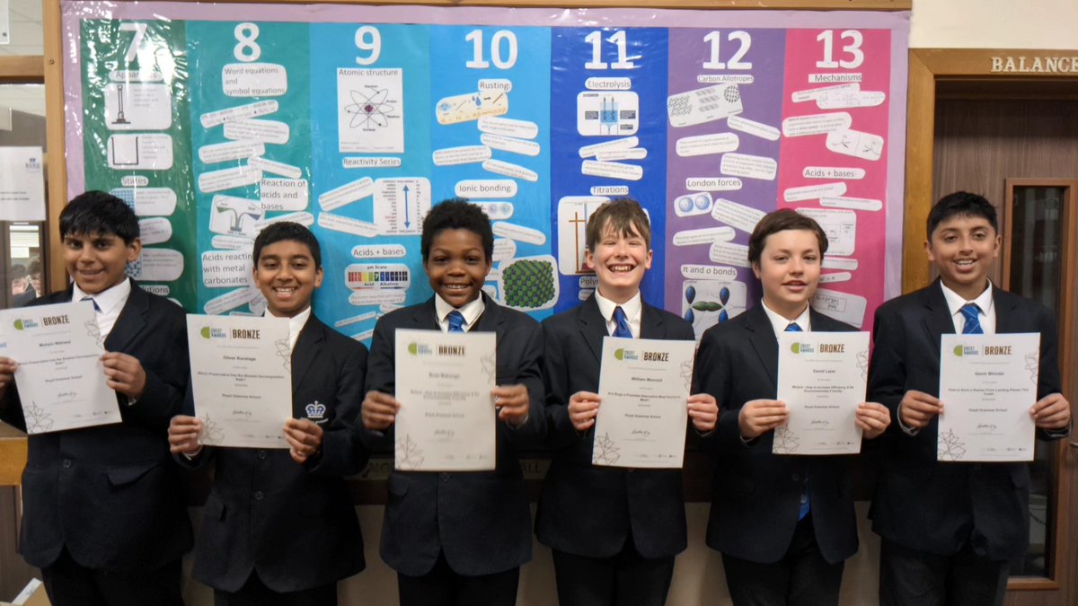 Congratulations to Gavin, David, William, Boaz, Mohsin and Oliver for achieving the Bronze @CRESTAwards last term @rgshw. Well done!