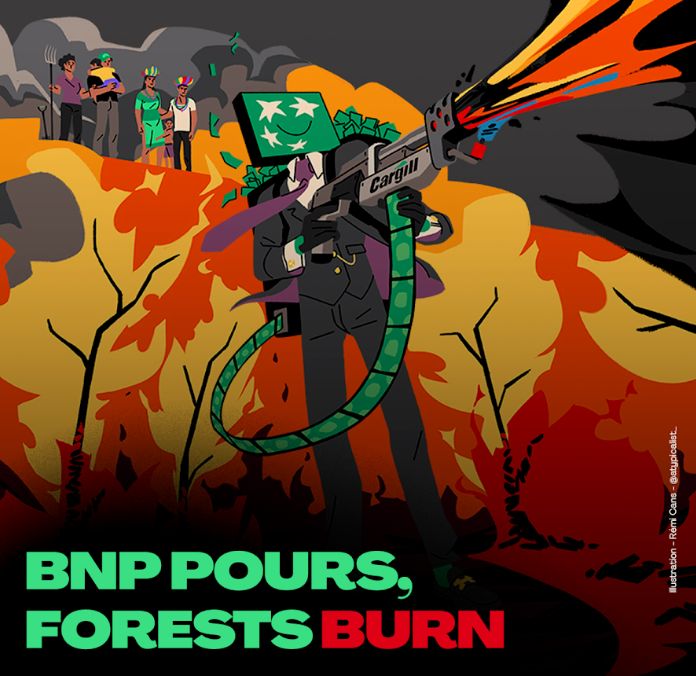 In 2025, to meet its own commitments towards deforestation, @BNPParibas will have to put an end to its investments in companies that contribute most to climate change, like @Cargill ‼️ As they hold their AGM, BNP needs to end this talk, and put its money where its mouth is!