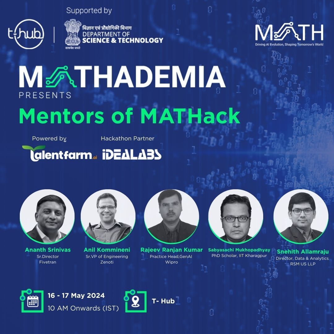 Thanks to @Talentfarmai for onboarding me as a #Mentor of #MATHack . 

 #TalentFarmAI #IdeaLabs #thub #DST @IndiaDST
#hackathon #AI #ML #MachineLearning
#DeepLearning #SabyasachiMukhopadhyay #ResearchScholar #CCDS #IITKGP @IITKgp #InstituteOfEminence #KGPIAN