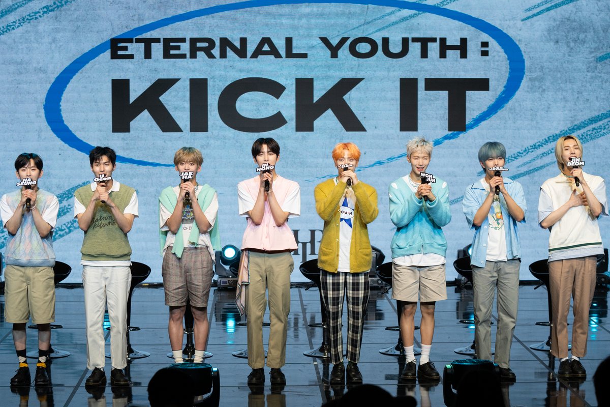 [Showcase] Sharing official pictures of @whib_official at the press showcase for their 2nd single 'Eternal Youth : Kick It' today. #WHIB is making a comeback with a completely different concept from their last release!🎆#ETERNAL_YOUTH #KICK_IT #ETERNAL_YOUTH_KICK_IT