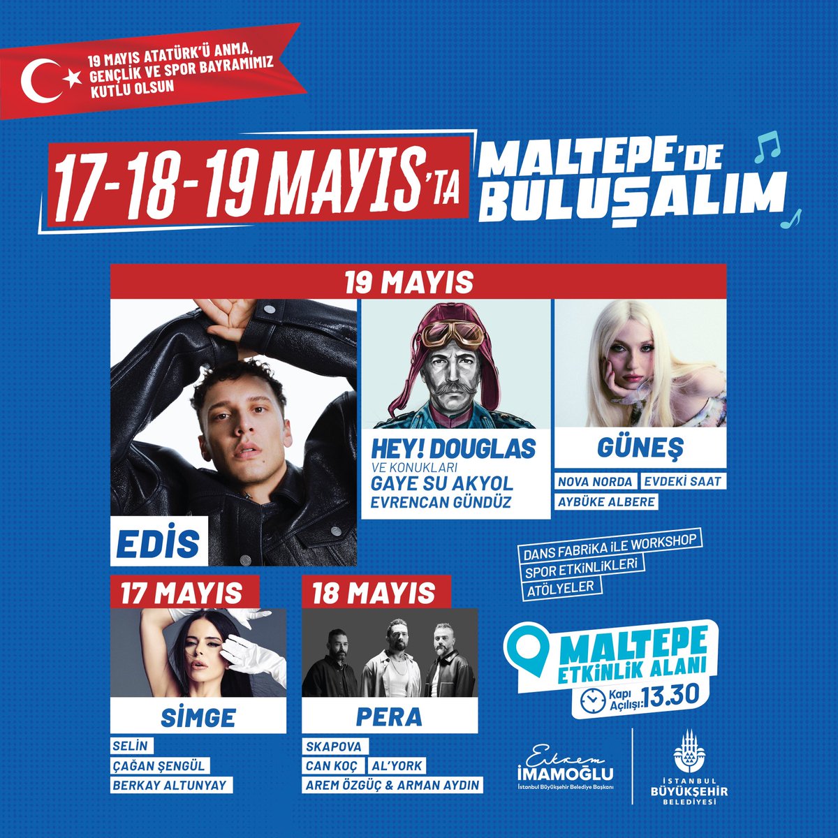 19 Mayıs Atatürk’ü Anma, Gençlik ve Spor Bayramımız kutlu olsun! 19 Mayıs kutlamalarında Maltepe’de buluşalım! 📅 17-18-19 Mayıs 📌 Maltepe Etkinlik Alanı