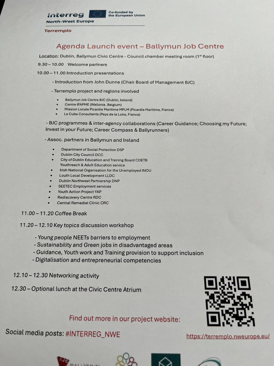 Really looking forward to the launch event of the Terremplo project by @BmunJobCentre today in Ballymun Civic Centre @CityofDublinETB @SOLASFET @ESF_Ireland @RegionalCdetbYR