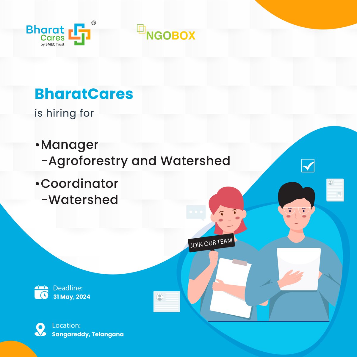 #JobOpening @bharatcaresorg is hiring for the following positions: Manager- Agroforestry and Watershed - bharatcares.org/career/job-det… Coordinator- Watershed - bharatcares.org/career/job-det… Location: Sangareddy, Telangana Deadline: 31 May 2024 #JobOpportunity #Agroforestry #Watershed