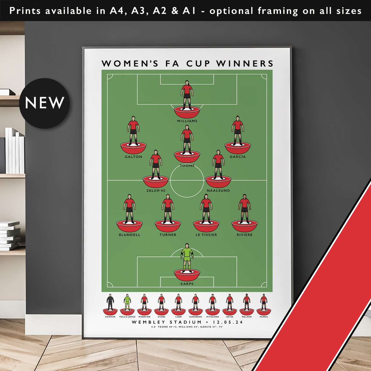 NEW: Manchester United Women FA Cup Winners Prints available in A4, A3, A2 & A1 with optional framing Get 10% off until midnight with the discount code THE-RED-DEVILS Shop now: matthewjiwood.com/subbuteo-xis/m…