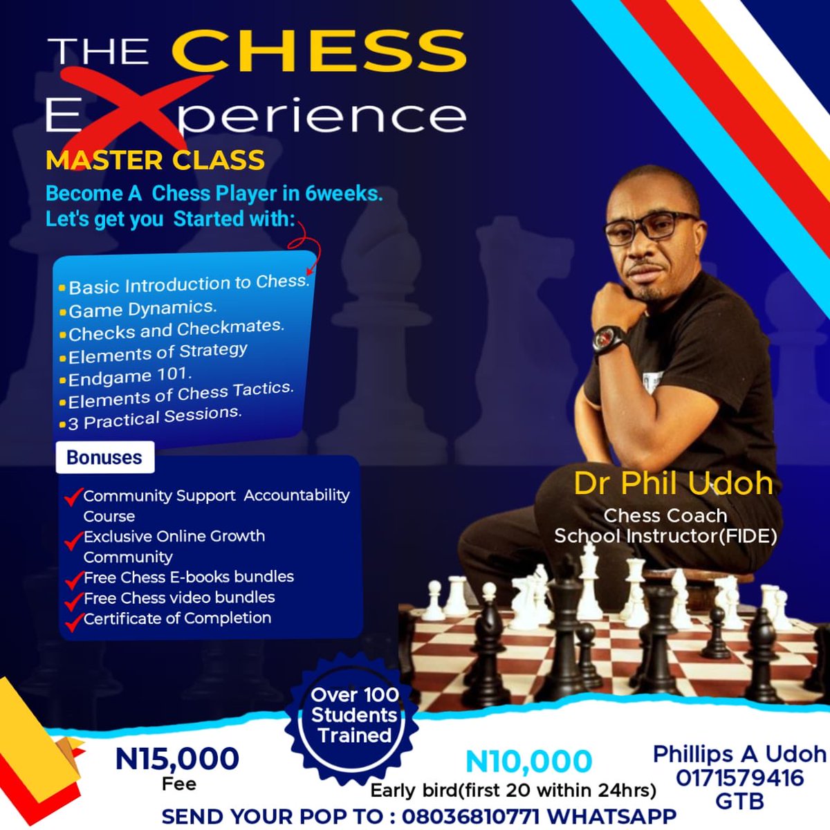 The chess experience master class is one you don’t want to miss. Join Dr.Phil Udoh to find out more. ⁦@UdohPhillips⁩ ⁦@chessinslums⁩