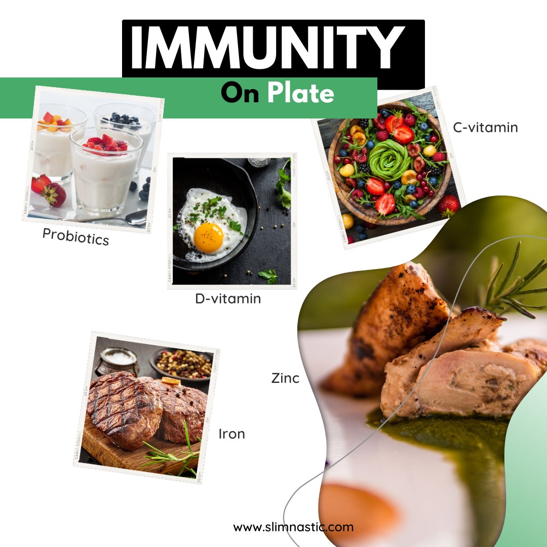 Boost your immunity with every meal! 🥗 From probiotics in yogurt to Vitamin C in fruits and zinc in meats, each bite counts. #ImmunityBoost #HealthyEating

What’s your favorite immune-boosting food? 🍳🍊🥩'

slimnastic.com
