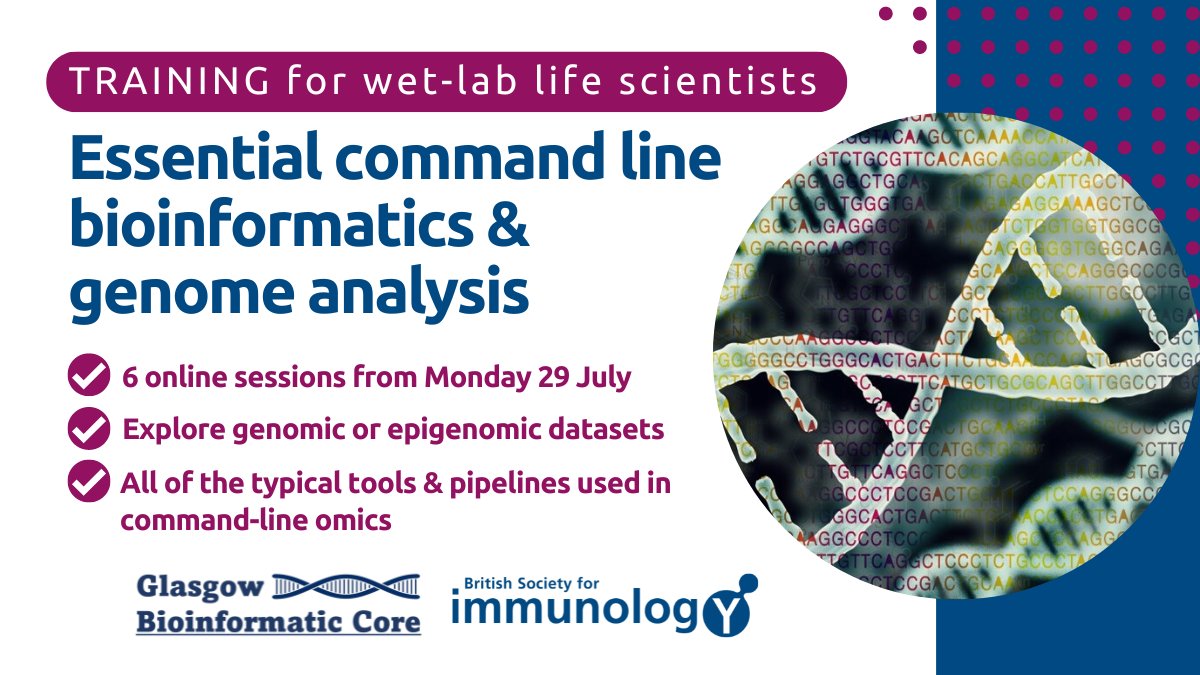 📣 New advanced course in our top rated #bioinformatics training programme with Glasgow Bioinformatic Core Designed to help you explore your own #genomic or #epigenomic datasets & take the next step in becoming a #bioinformatician🤩 All online! Book now: bit.ly/4brHtVl