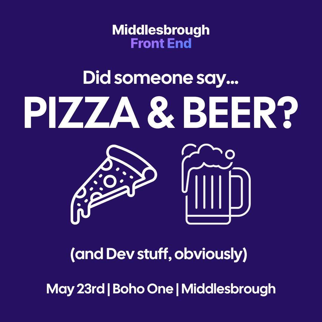 Whatdyyaa say? An evening of networking, insight & dev discussions. Thursday 23rd May | Boho One | Middlesbrough Register your free space👇 middlesbroughfe.co.uk/meetups/may-20…