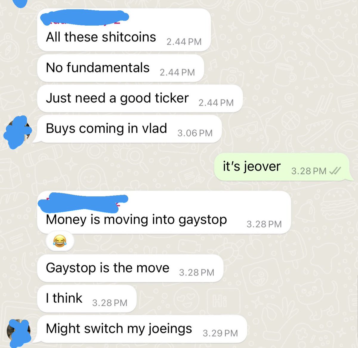 My group chats are too funny and its not even bull market yet . Higher @jeoing737