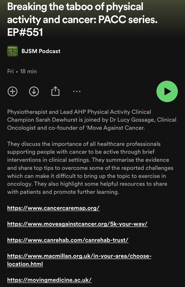 🚨 NEW #BJSMPodcast 🎧 Breaking the taboo of physical activity and cancer 👊 🏃‍♀️ Hear more about how we can support people with cancer to be physically active and what the evidence base shows. Also includes some #TopTips and resources ✅ Listen ➡️ bit.ly/4bCBU6B