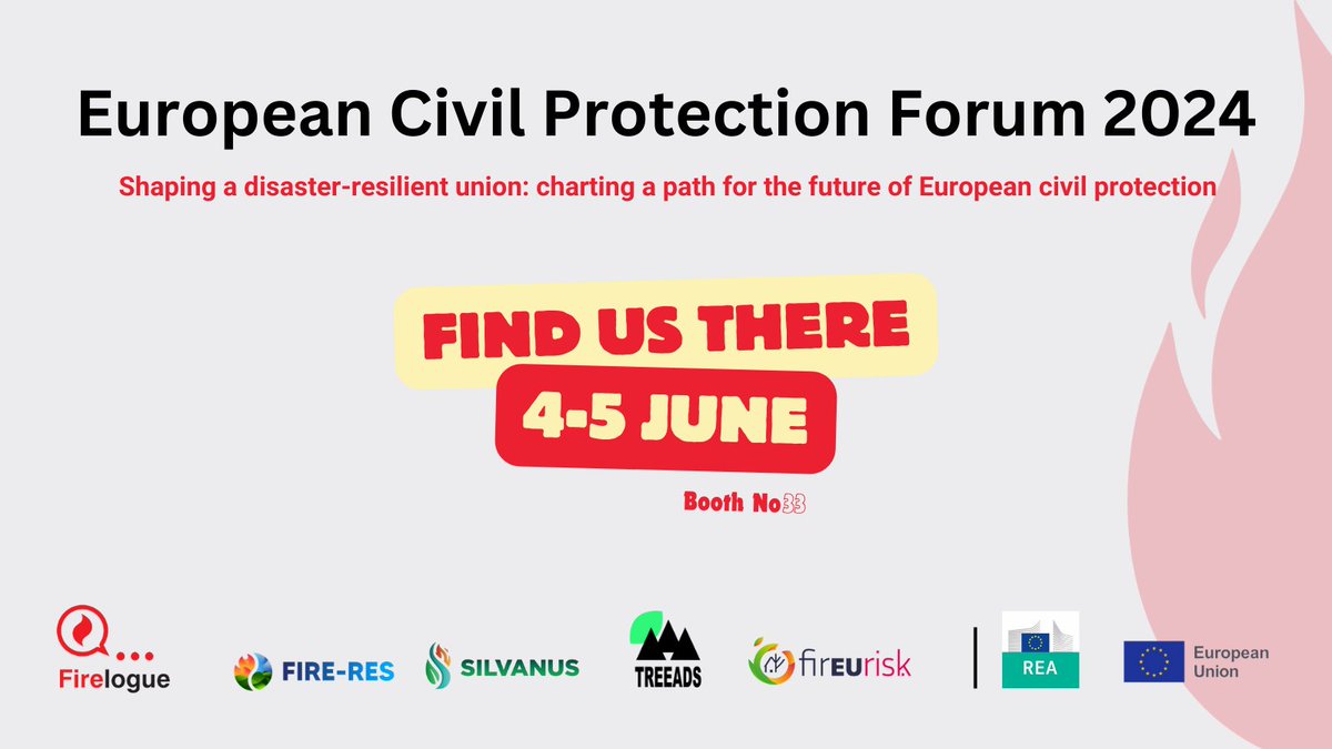 📢#Firelogue, @FIRERESProject , @SilvanusProject, @TREEADSH2020 and @FirEUrisk will be at the European Civil Protection Forum 2024, in June! 🔍Find us in Booth No33 ➡️Find more about the Forum …rotection-knowledge-network.europa.eu/CPF2024 😎Stay tuned!