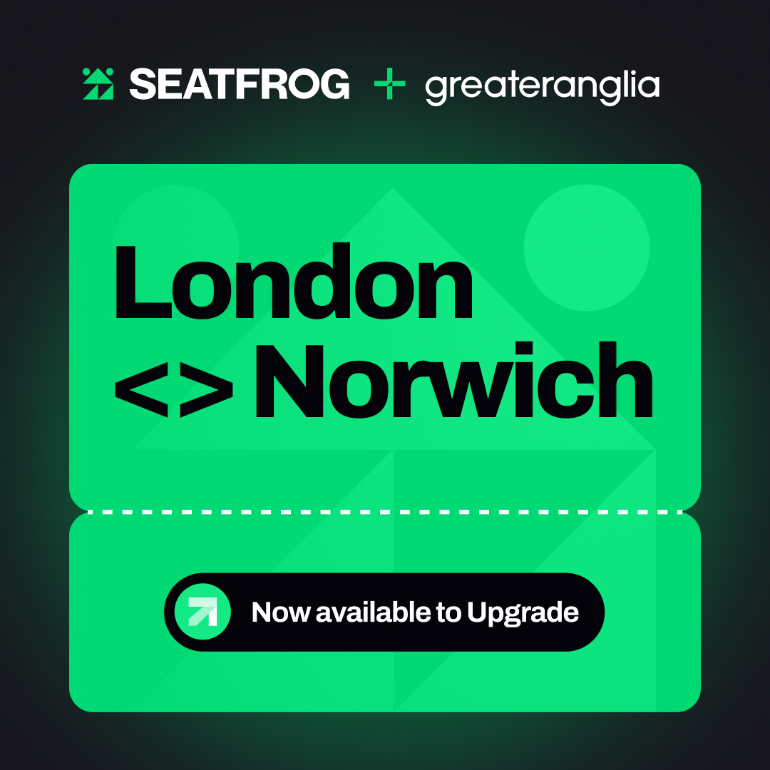 Hello to our new partner, @greateranglia, and their 66 million passenger network!
We'll be proudly working alongside Greater Anglia to offer their passengers our signature Upgrades on their Liverpool Street—Norwich route, giving Seatfrog users First Class upgrades for up to 60%